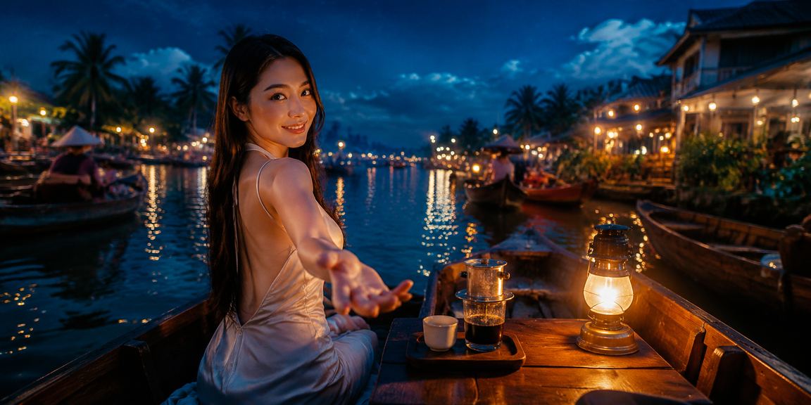 Người chơi tại vùng đồng bằng Mekong thư giãn với ứng dụng casino và ly cà phê buổi chiều