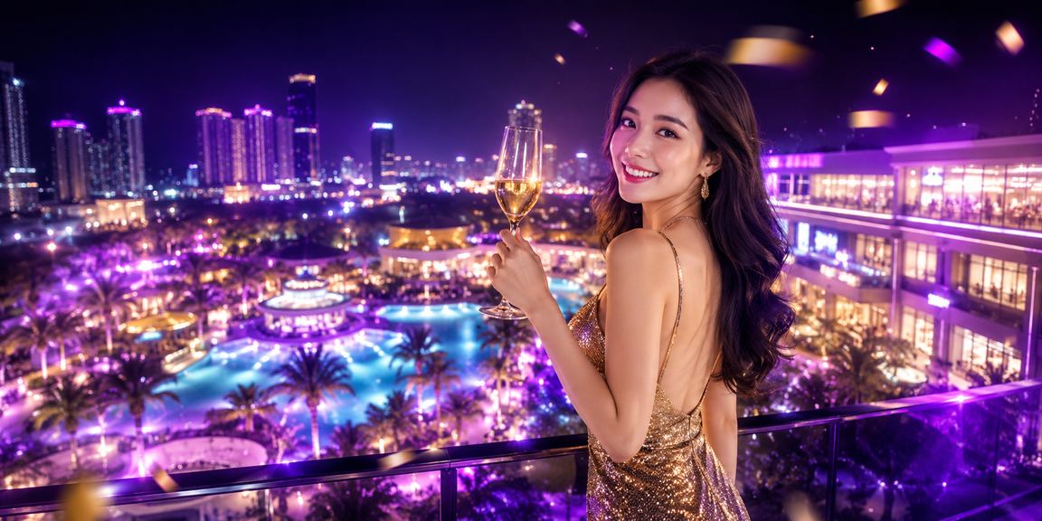 Khu giải trí casino về đêm tại Mũi Né với ánh đèn neon rực rỡ